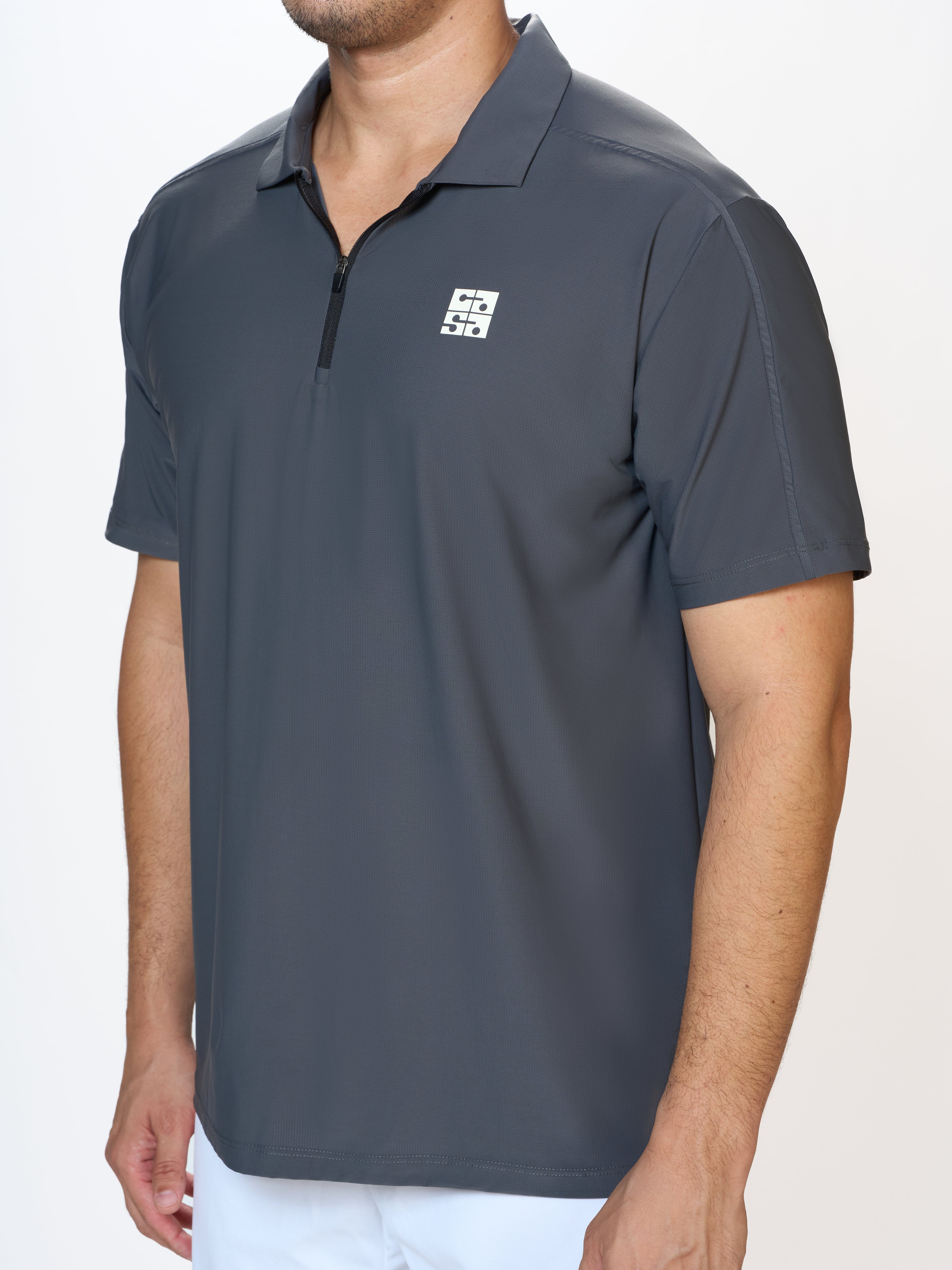 charcoal strike zip polo