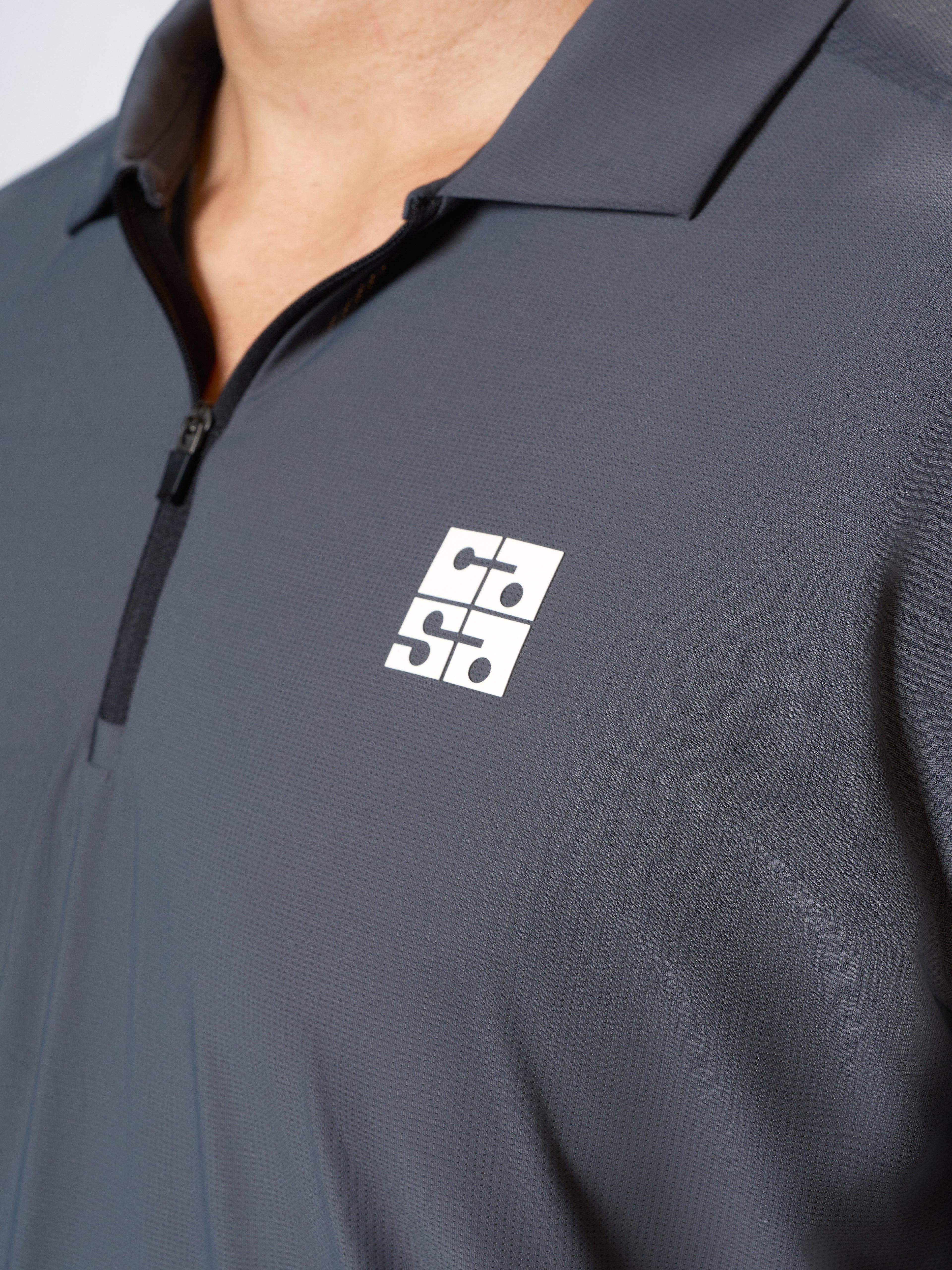charcoal strike zip polo